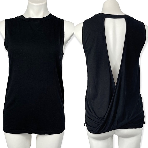 Aritzia Babaton gervasio t-shirt black open cut out drape cross back muscle top - Picture 3 of 16